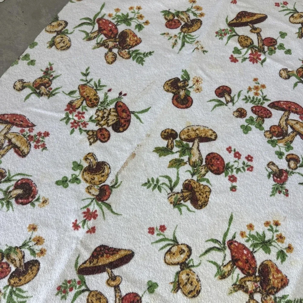 1960s Vintage Mushroom Tablecloth 52 X 66